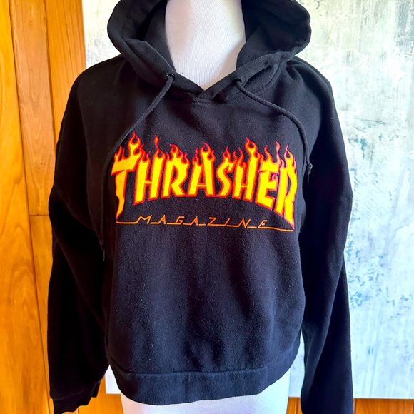 Thrasher Tops - Thrasher Magazine Women’s Medium Cropped Top Hoodie Sweatshirt! Skate to Live…